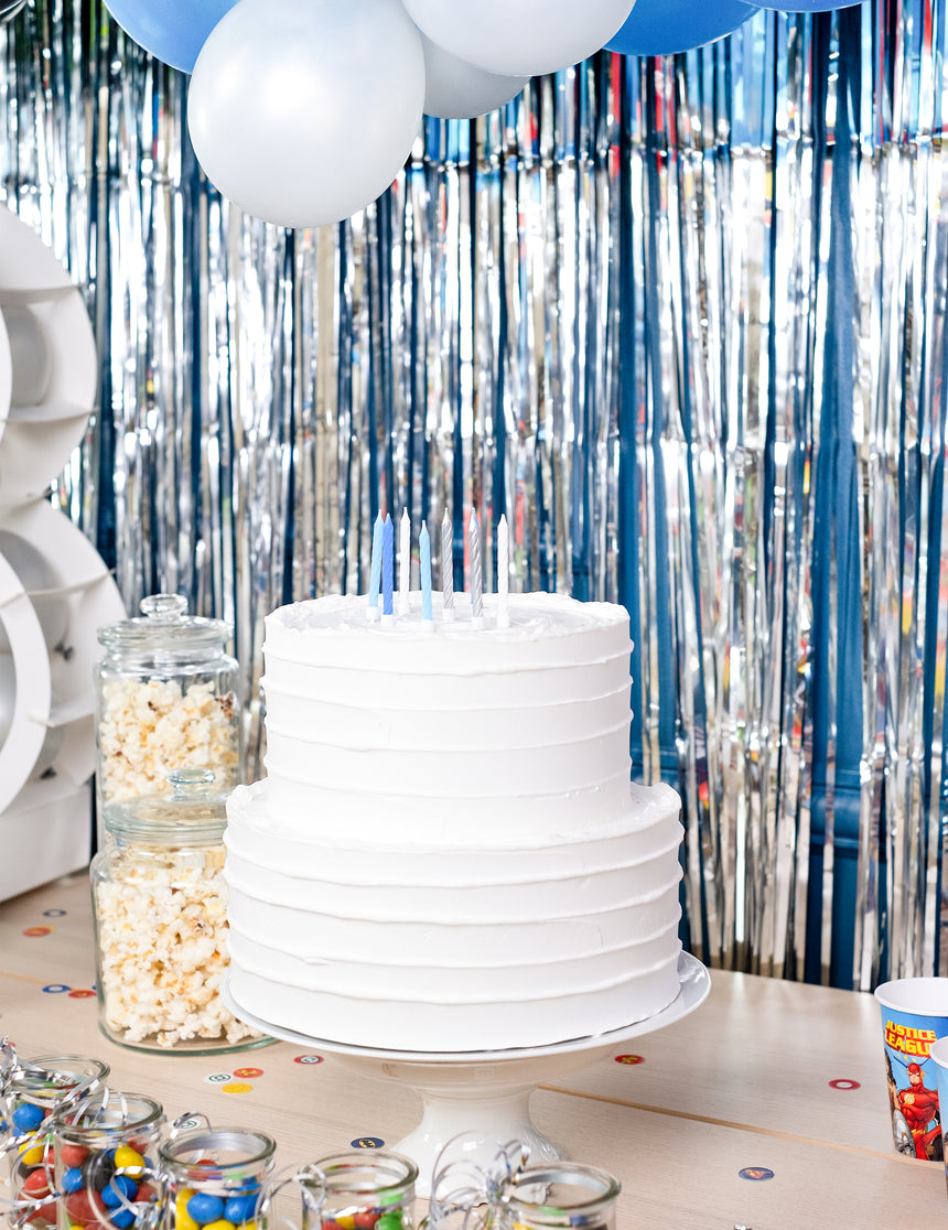 24 Bougies d'anniversaire bleues, blanches et argentées 7 cm