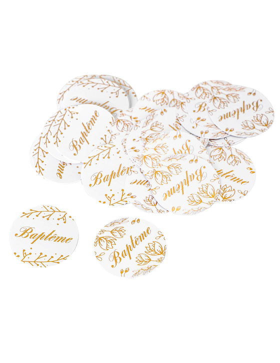 24 confettis fleuris dorés ronds baptême 2,8 cm
