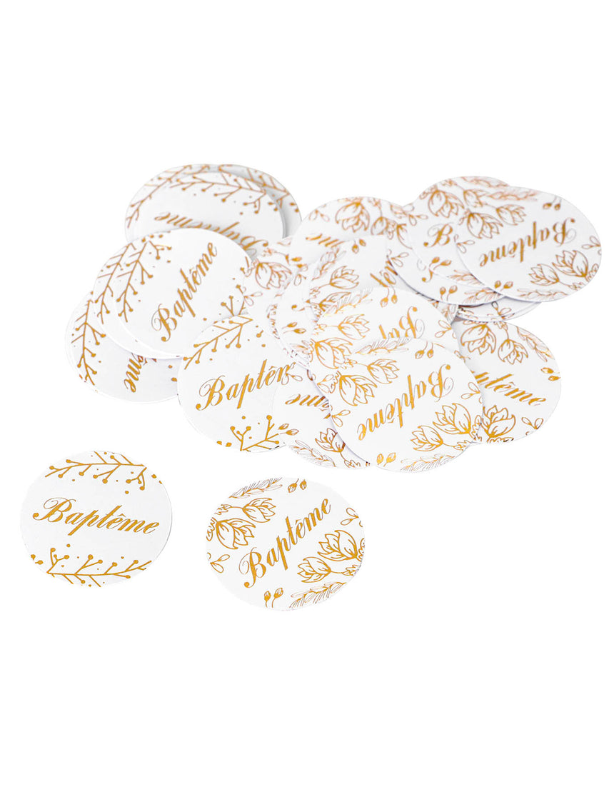 24 confettis fleuris dorés ronds baptême 2,8 cm