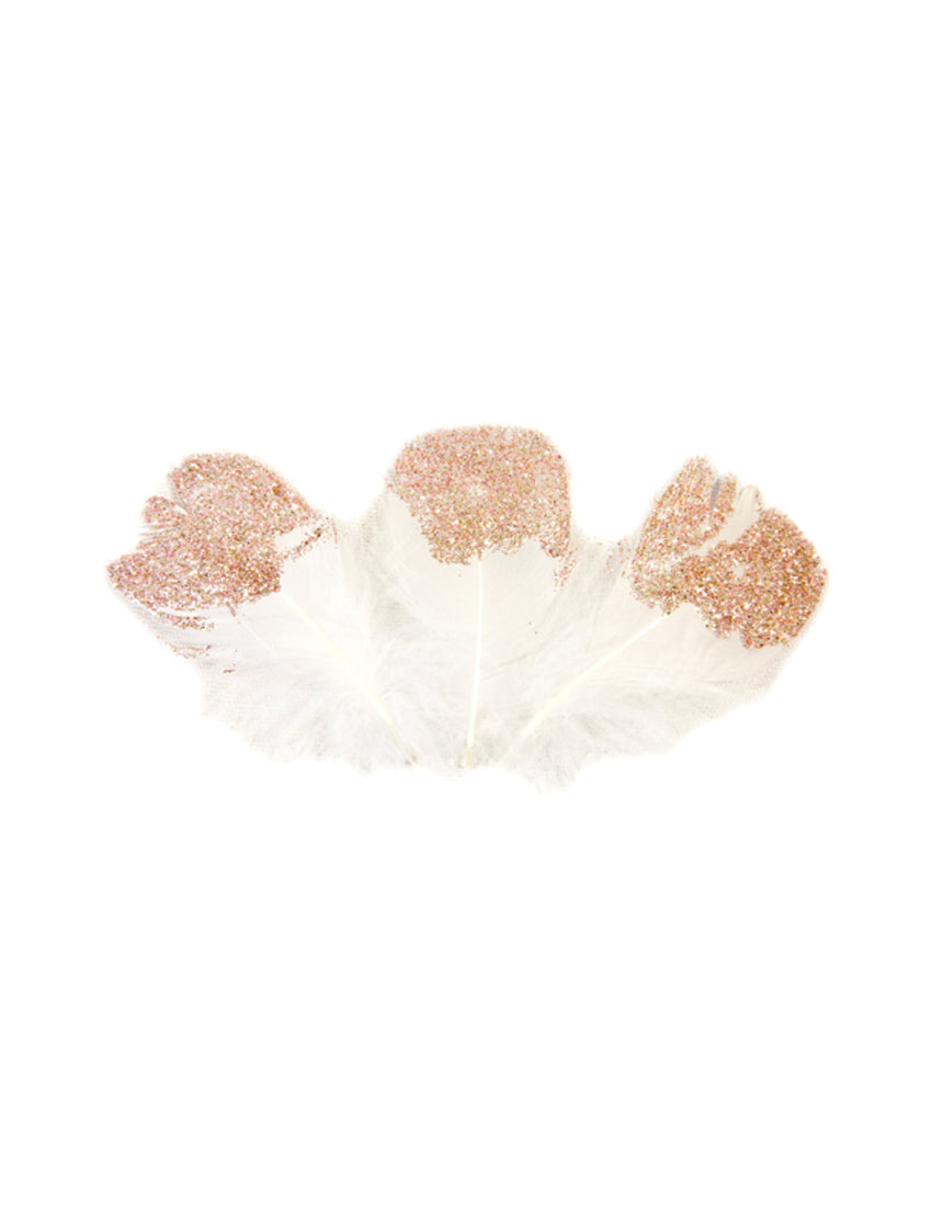 25 plumes pailletées blanches et rose gold 7,5 cm pour décoration