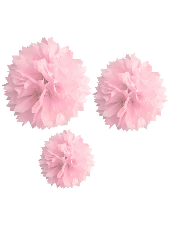 3 Pompons en papier rose 20, 30 et 40 cm