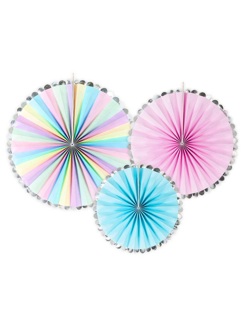 3 Rosaces décoratives pastel et argentées 30, 25 et 21 cm