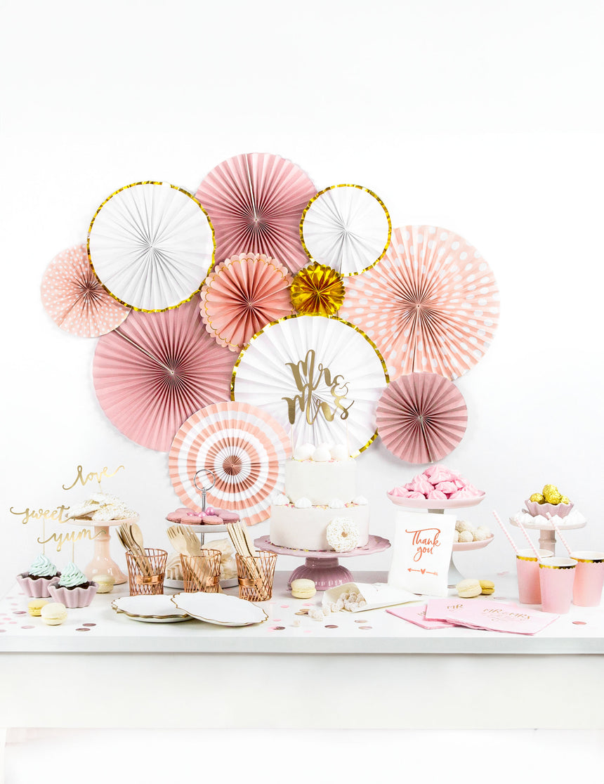 3 Rosaces en carton rose poudré et or 13,25 et 32 cm