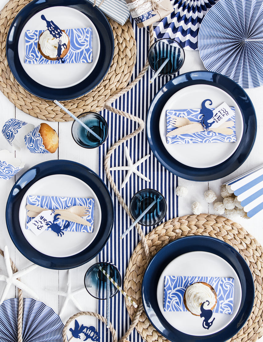 3 rosaces en papier bleu marine 23, 32 et 40 cm à motifs