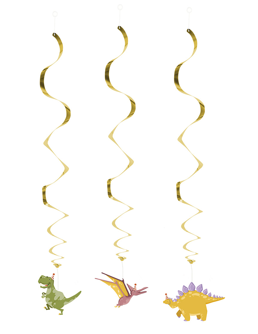 3 suspensions spirales dino party 85 cm dorées