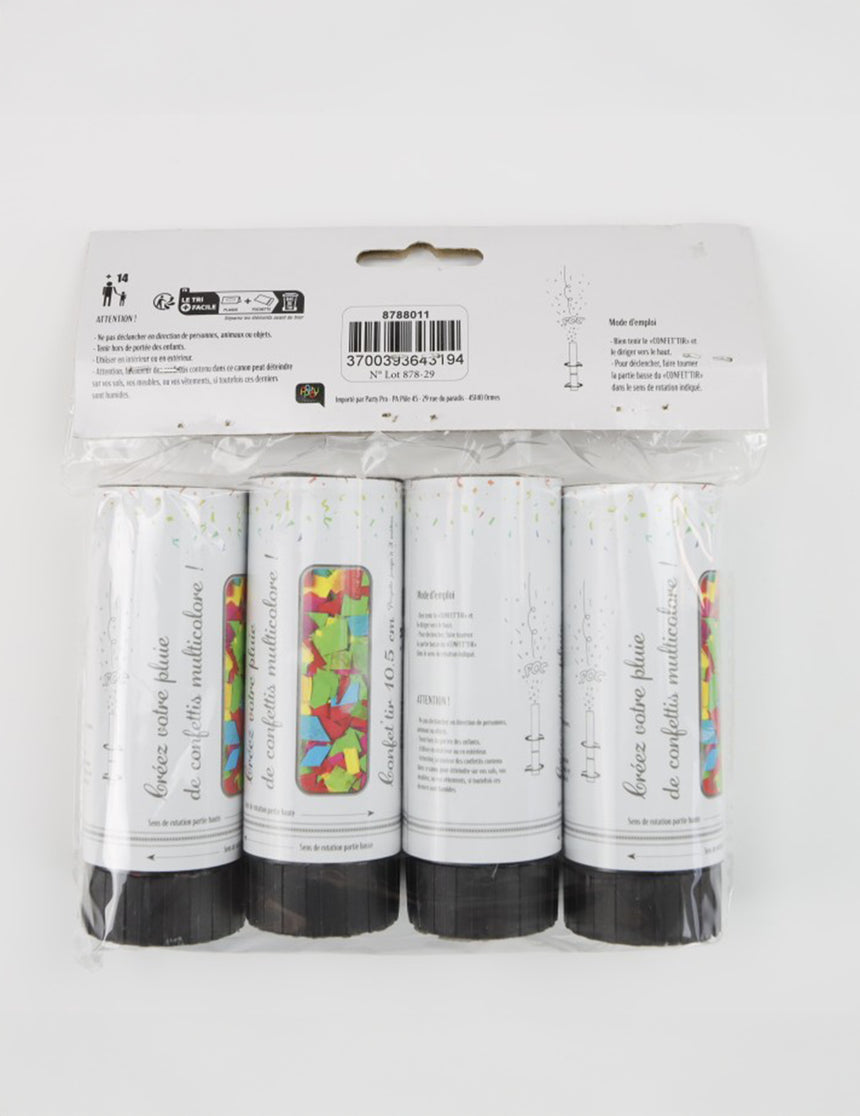 4 Canons à confettis multicolores 10,5 cm