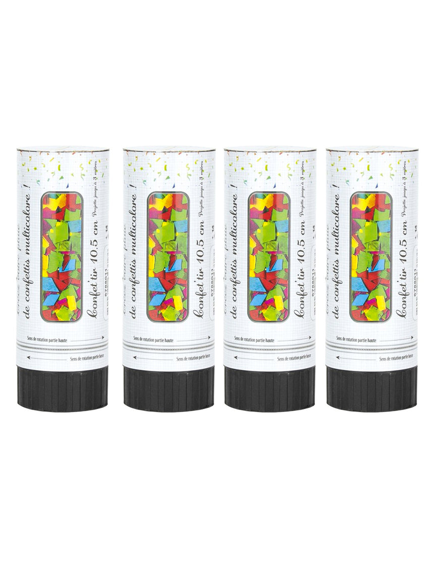 4 Canons à confettis multicolores 10,5 cm