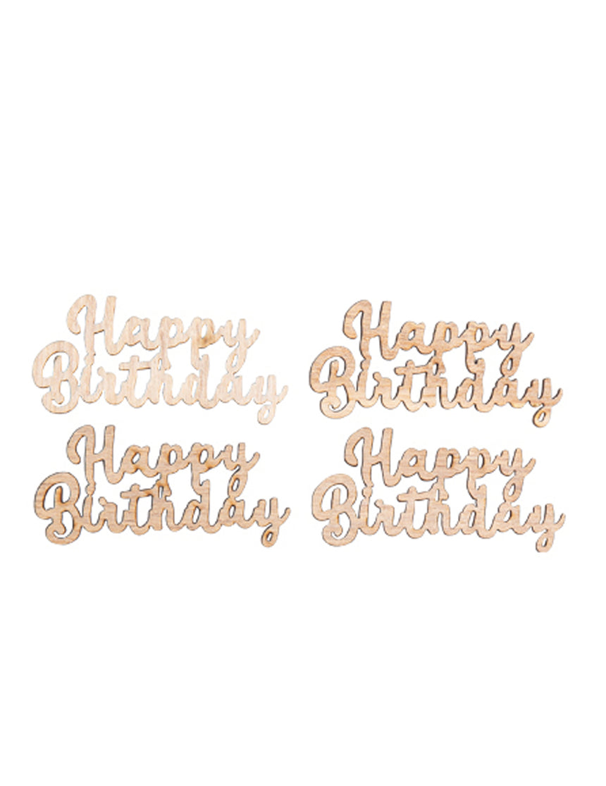 4 confettis en bois happy birthday 6 x 3 cm pour décoration