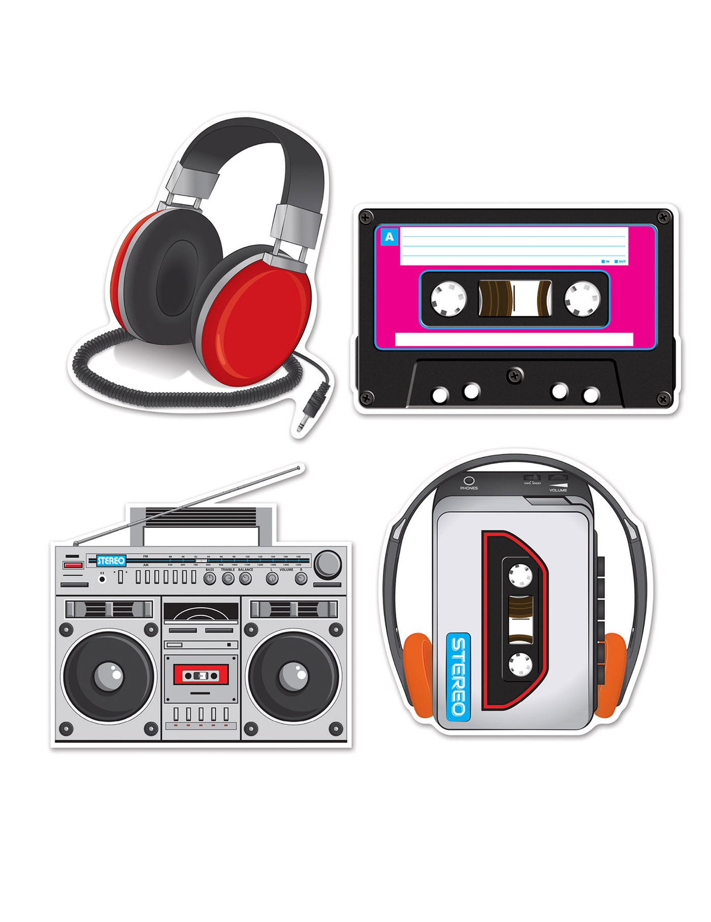 4 décorations cartonnées années 80's thème musique