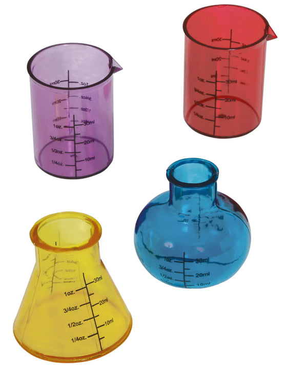 4 faux bécher de laboratoire multicolores de 6 cm