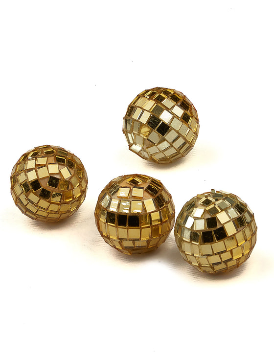 4 Mini boules à facettes dorées 3,5 cm