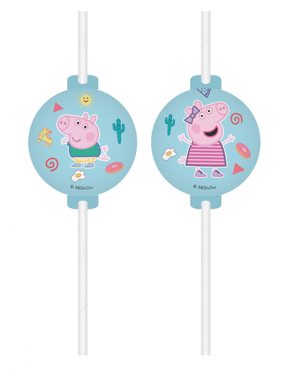 4 Pailles médaillon Peppa Pig