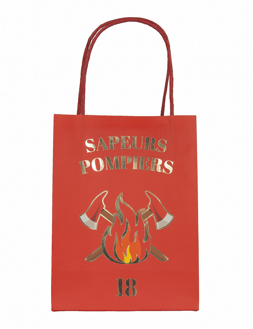 4 Sacs cadeaux en papier Pompier 20 cm
