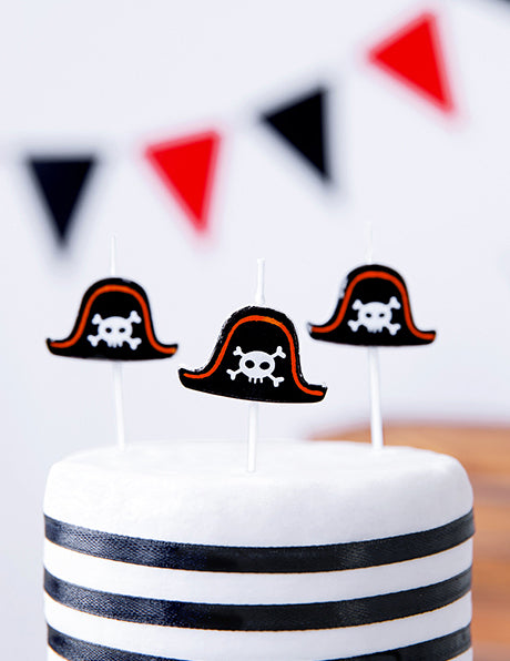 5 Bougies d'anniversaire sur pic chapeaux pirates 2 cm