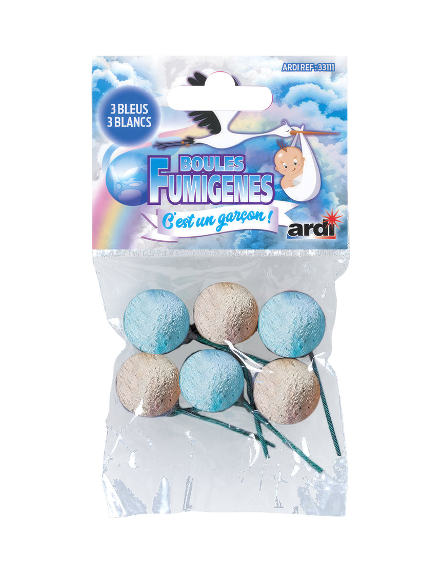 6 boules fumigènes blanc et bleu