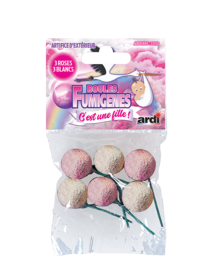 6 boules fumigènes blanc et rose