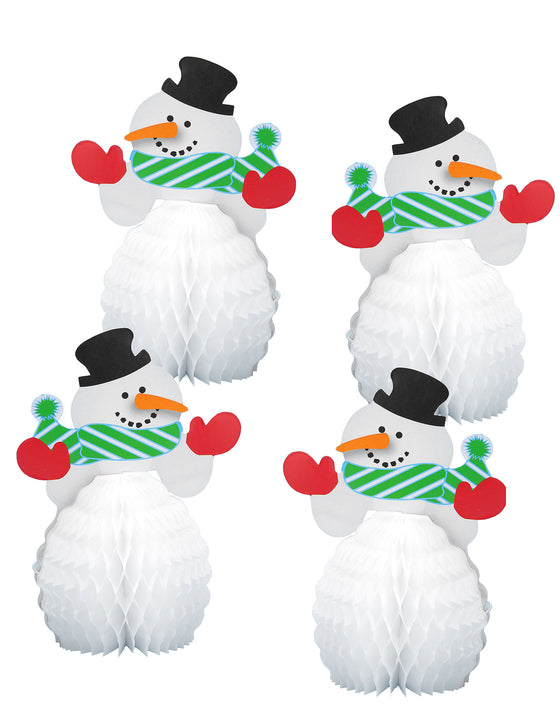 4 Mini centres de table Bonhomme de neige 15 cm