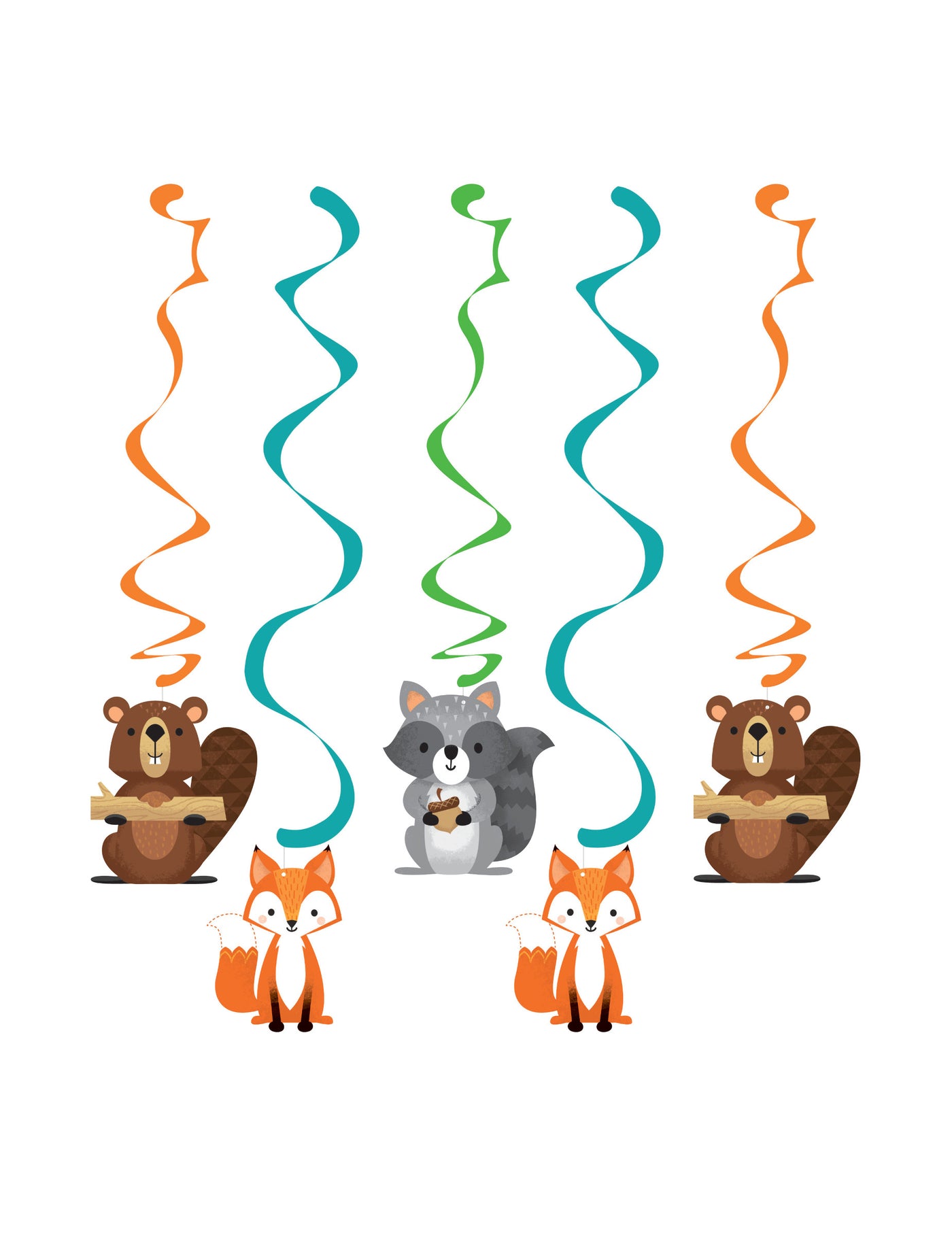 5 suspensions en spirales animaux de la forêt pour anniversaire