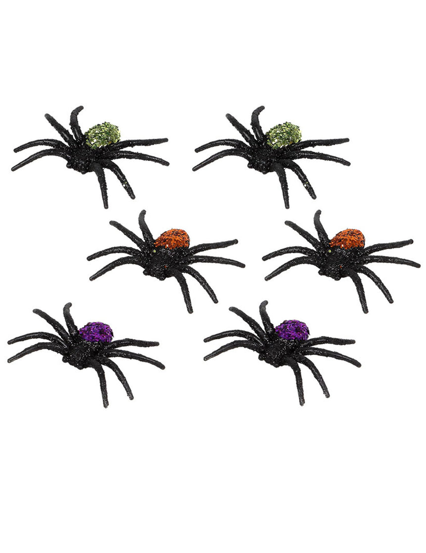 6 Araignées pailletées en plastique 7,5 x 5,5 x 1,3 cm