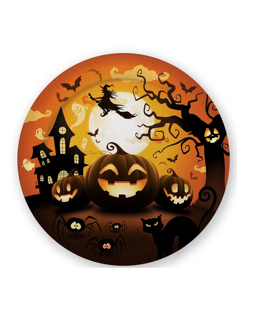 6 Assiettes en carton citrouille d'Halloween 23 cm