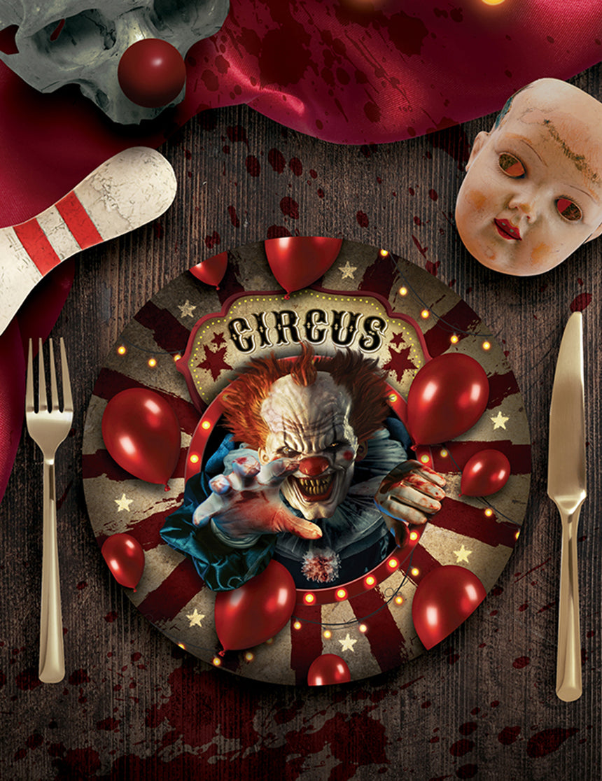 6 Assiettes en carton clown d'Halloween 23 cm
