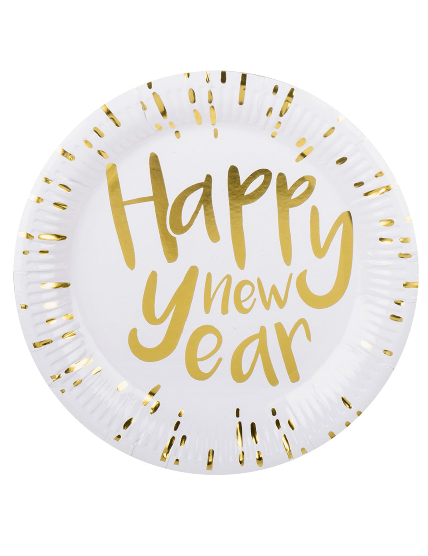 10 assiettes en carton happy new year blanches et dorées 23 cm pour le réveillon