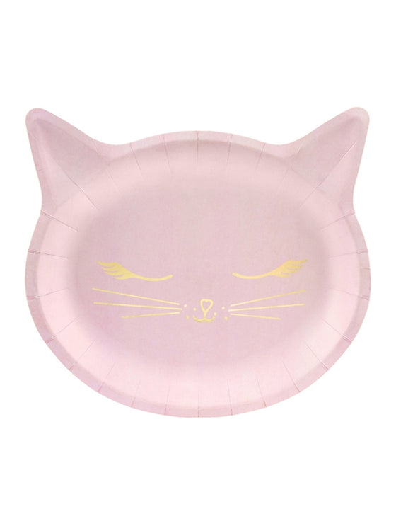 6 Assiettes en carton tête de chaton roses 22 x 20 cm