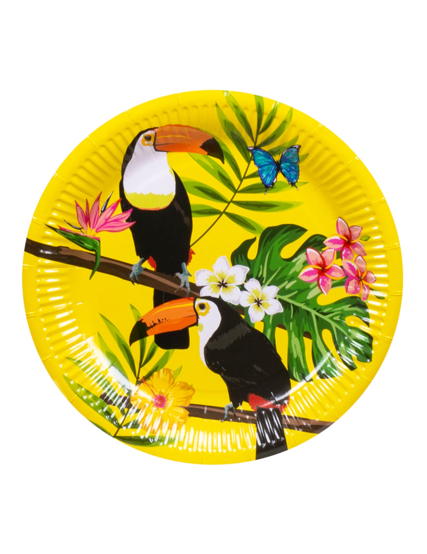 10 Assiettes en carton toucan jaunes 23 cm