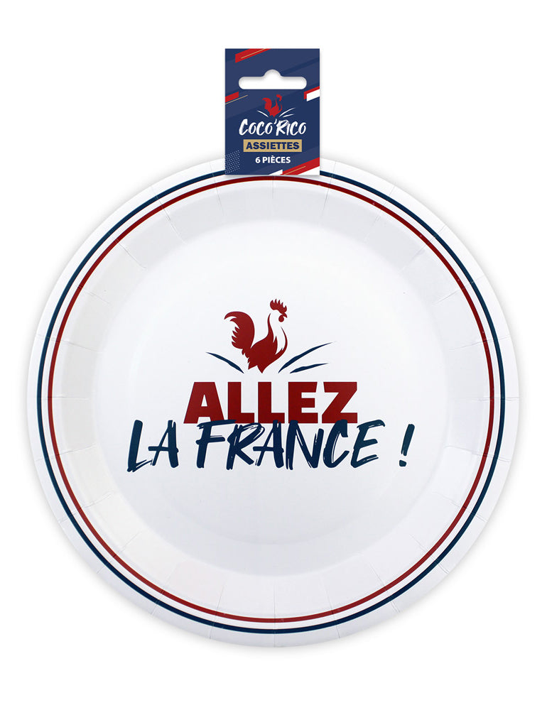 6 Assiettes en carton Allez la France 23 cm