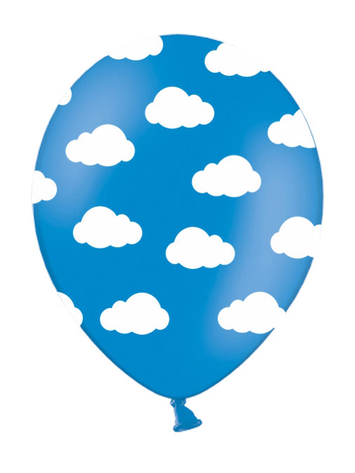 6 ballons en latex bleus nuages blancs 30 cm en latex naturel