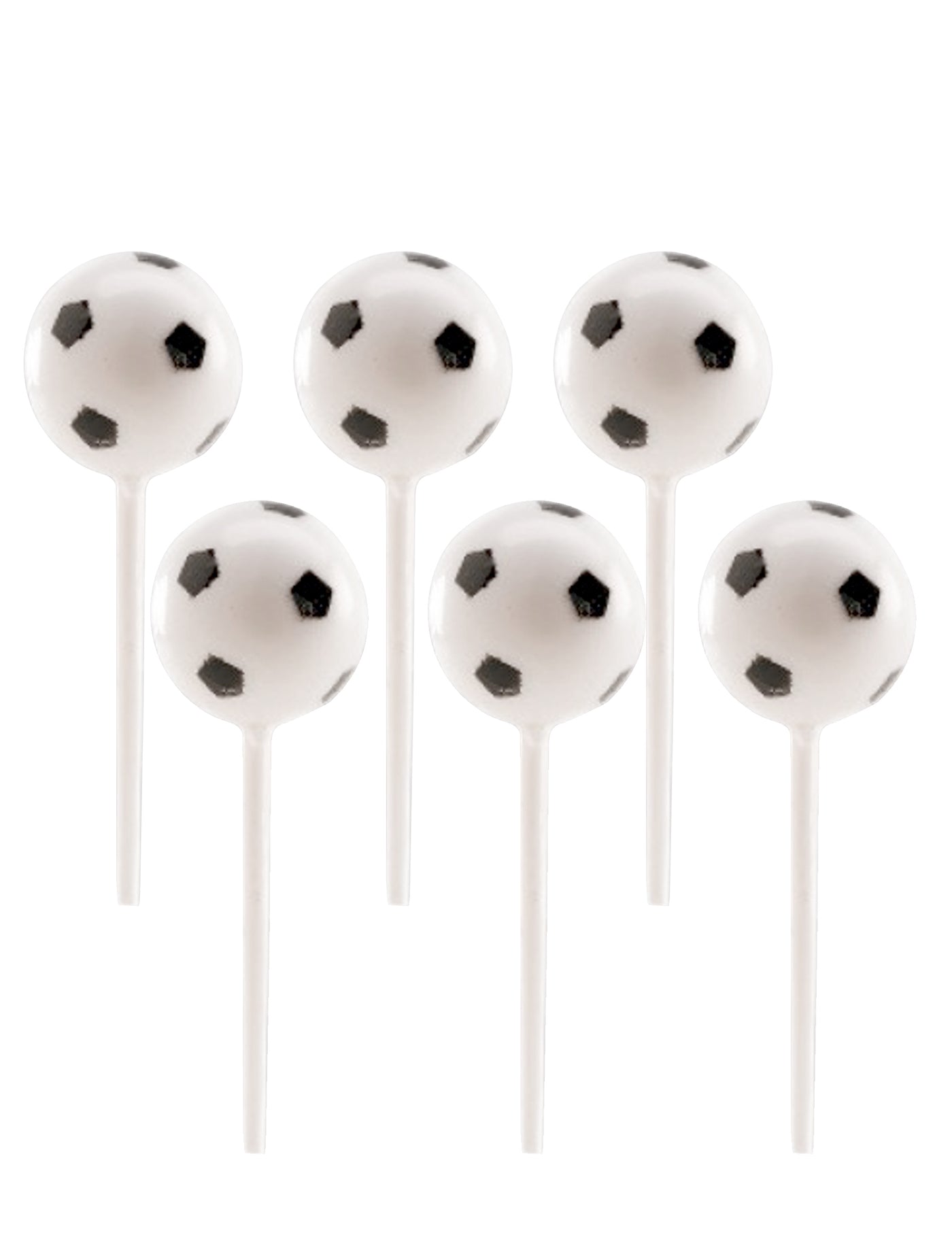 6 Ballons de foot en plastique sur pic 2,3 cm