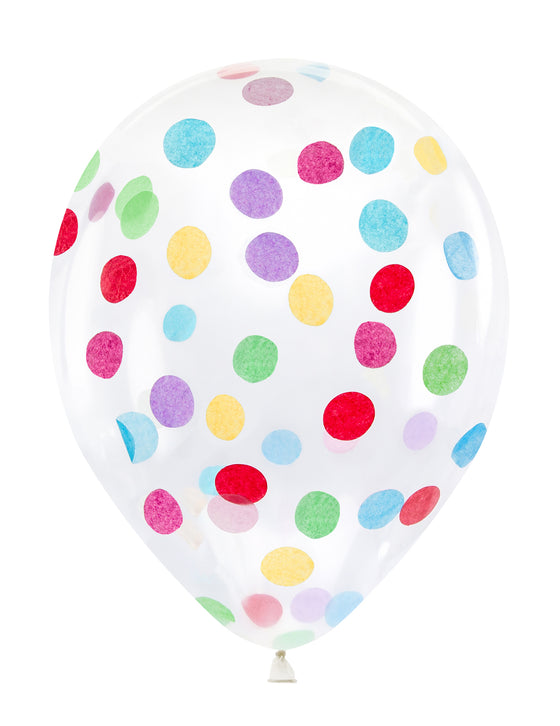 6 Ballons en latex transparents avec confettis multicolores 30 cm