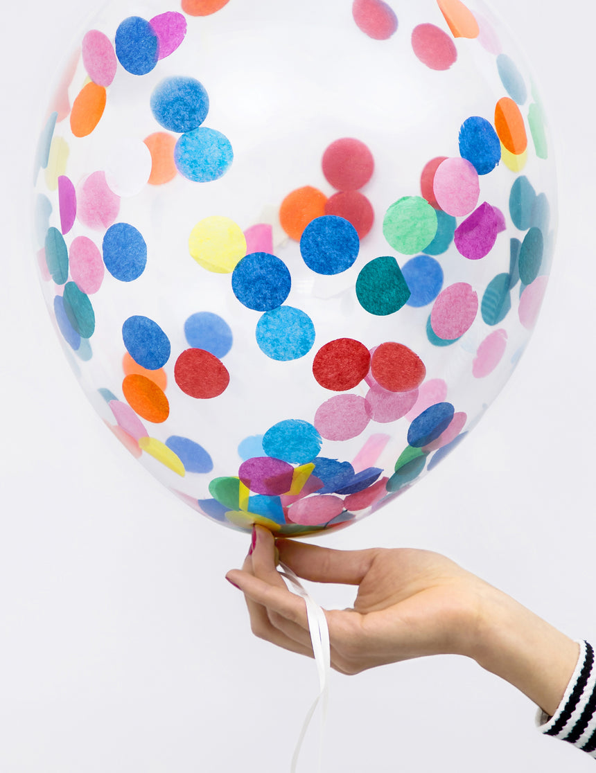 6 Ballons en latex transparents avec confettis multicolores 30 cm