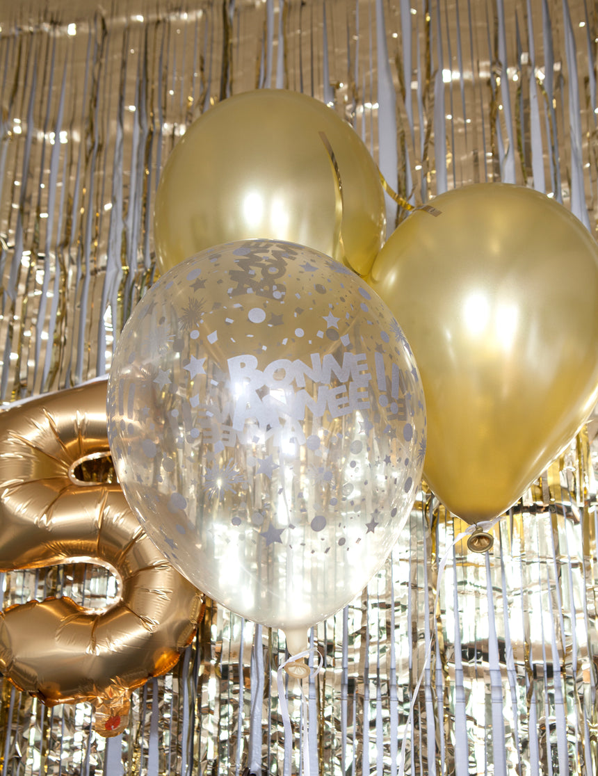 6 Ballons transparents bonne année rose gold 30 cm