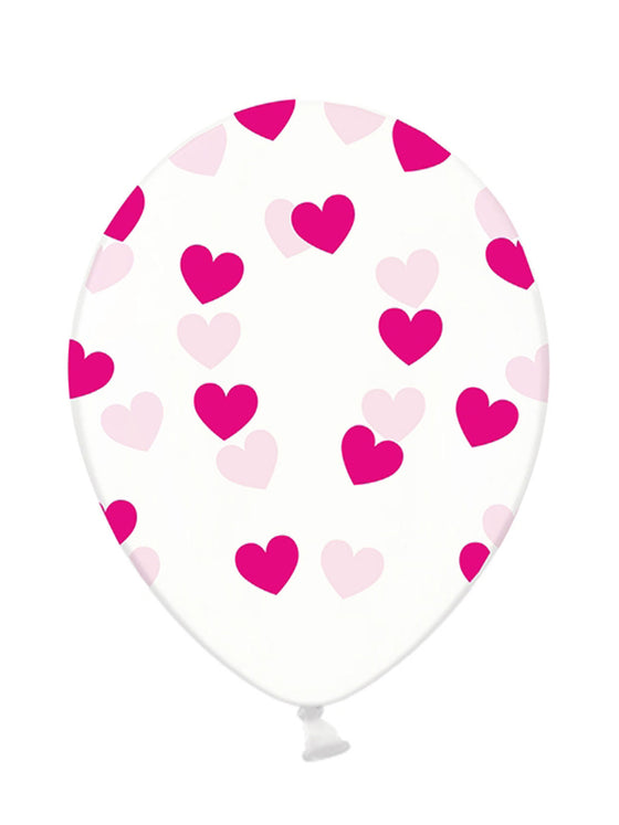 6 ballons en latex transparents coeurs roses 30 cm biodégradables