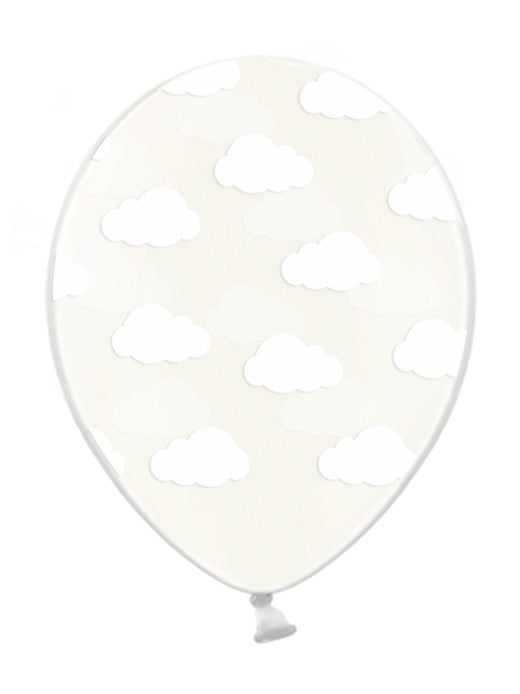 6 ballons en latex naturel transparents nuages blancs 30 cm