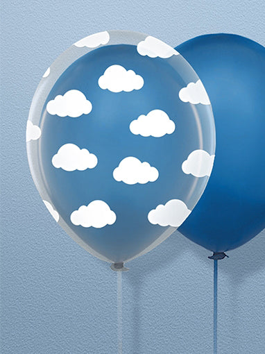 6 ballons en latex naturel transparents nuages blancs 30 cm