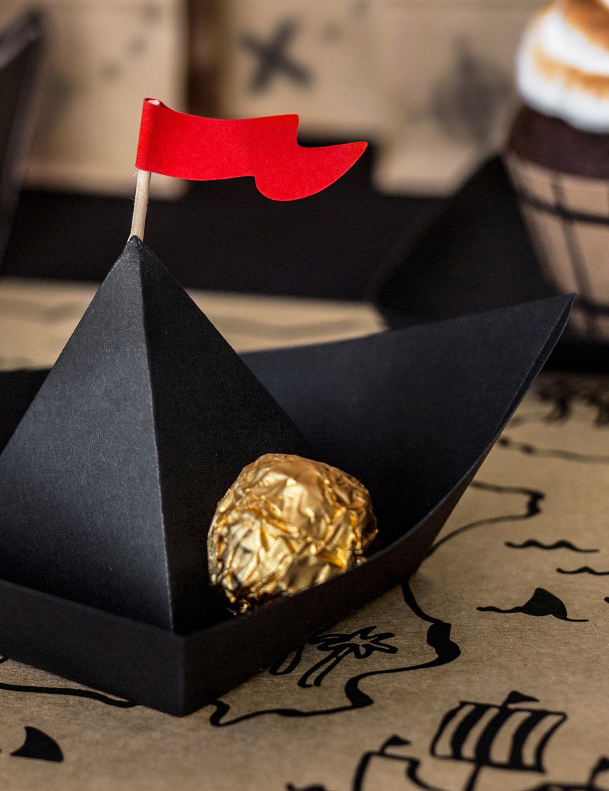 6 Bateaux de pirate en papier origami noirs 19 x 10 x 14 cm