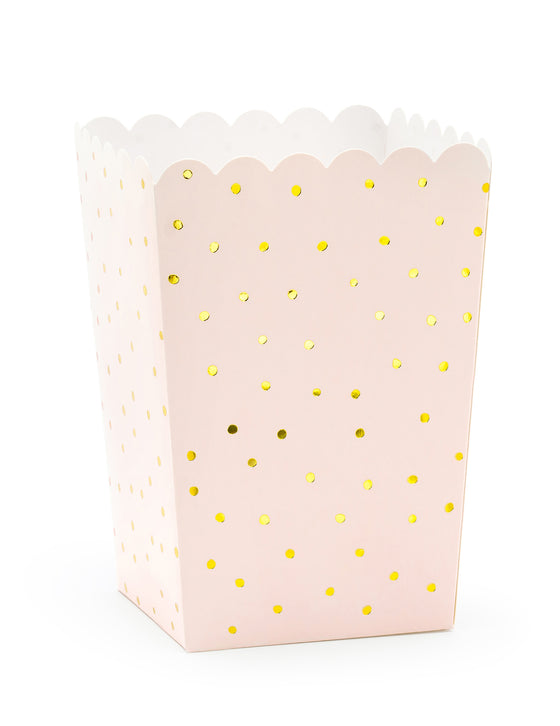 6 Boites à popcorn rose clair à pois dorés