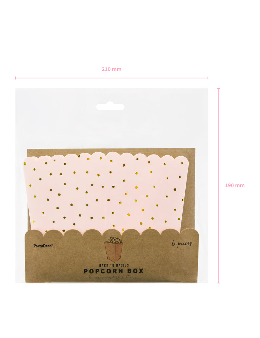 6 Boites à popcorn rose clair à pois dorés