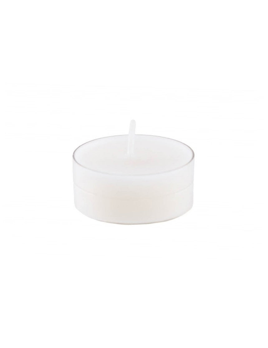 6 bougies chauffe-plats blanches 3,5 cm support transparent