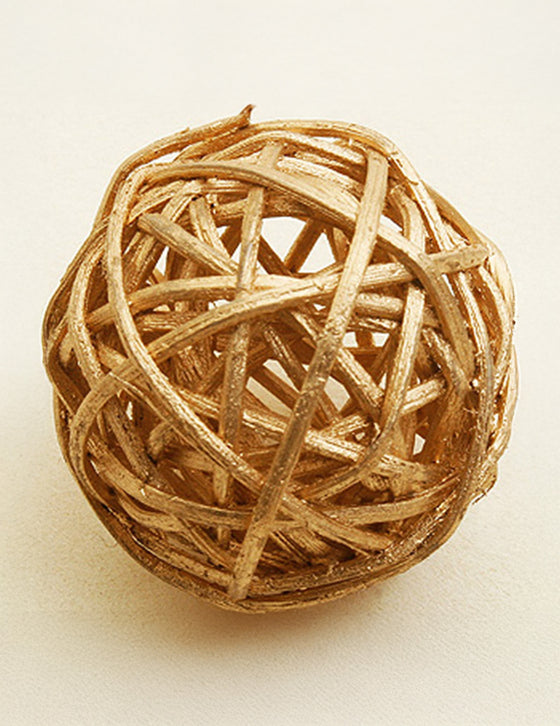 6 Boules en osier dorées 3,5 cm