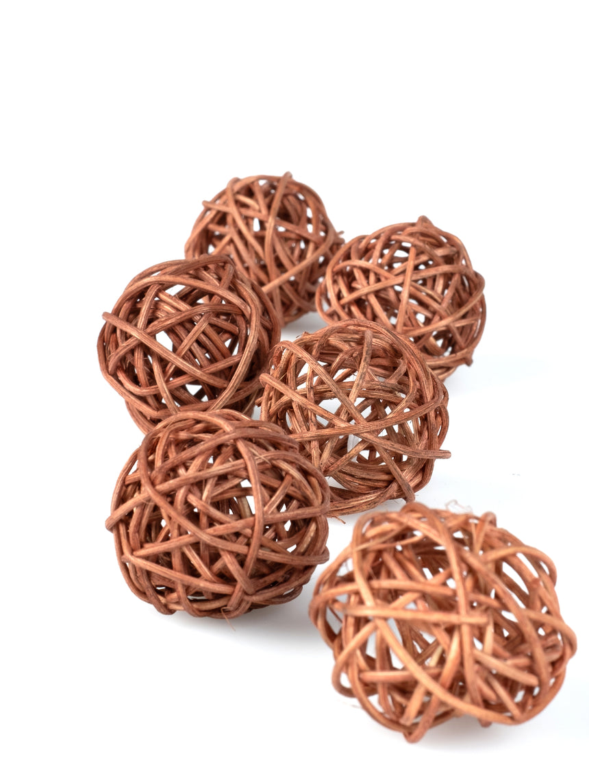 6 Boules en osier marrons 3,5 cm