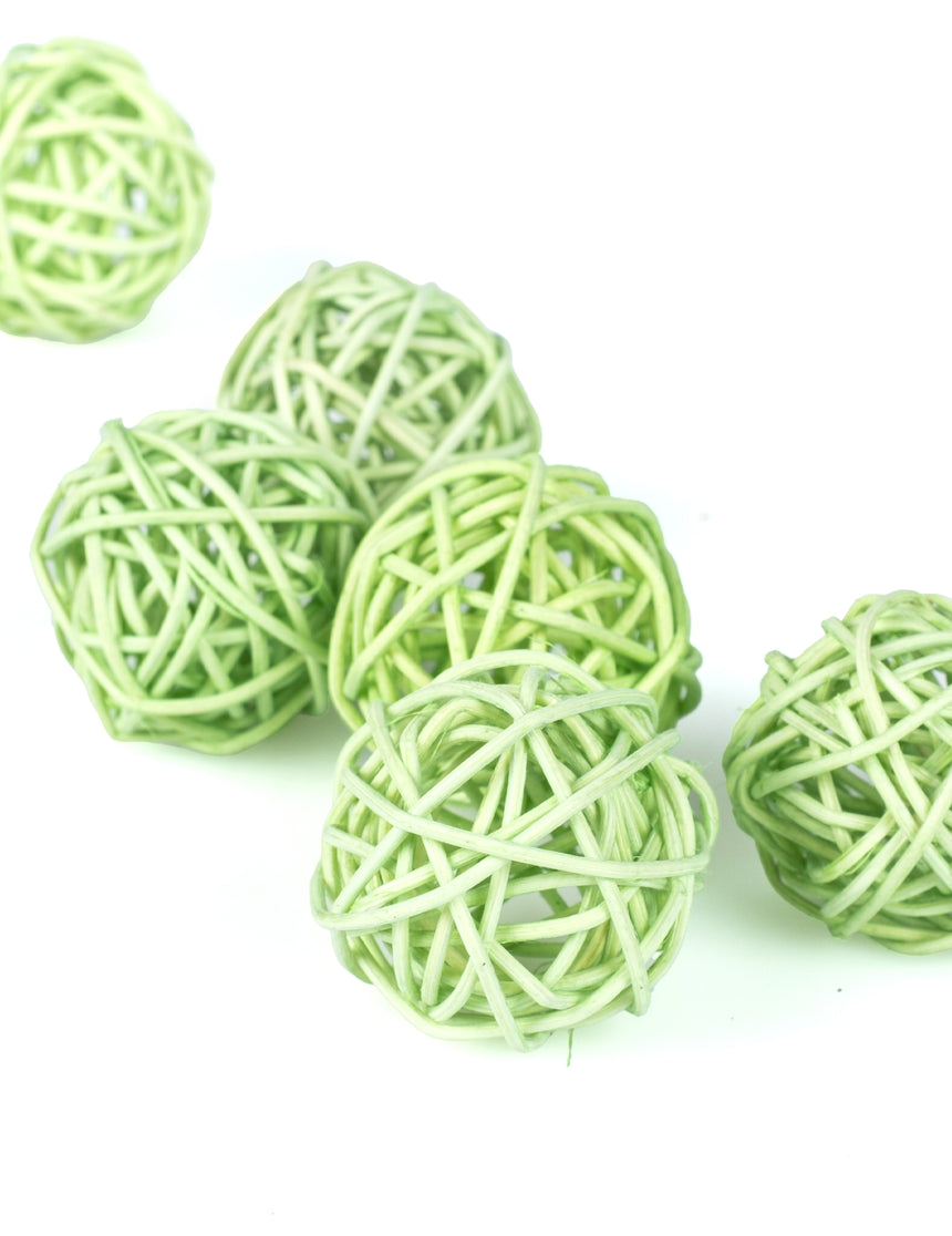 6 boules en osier vert anis 3,5 cm décoration table