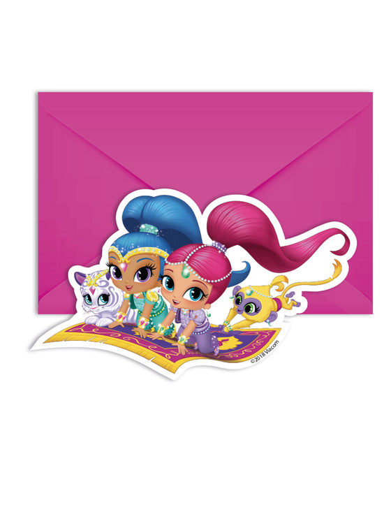 6 Cartes d'invitation et enveloppes Shimmer and Shine 14 x 9 cm