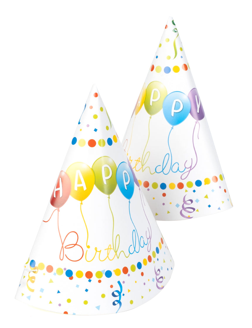 6 chapeaux de fête happy birthday en carton avec élastique