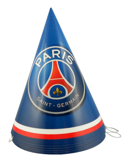 6 Chapeaux de fête en carton PSG 16 cm