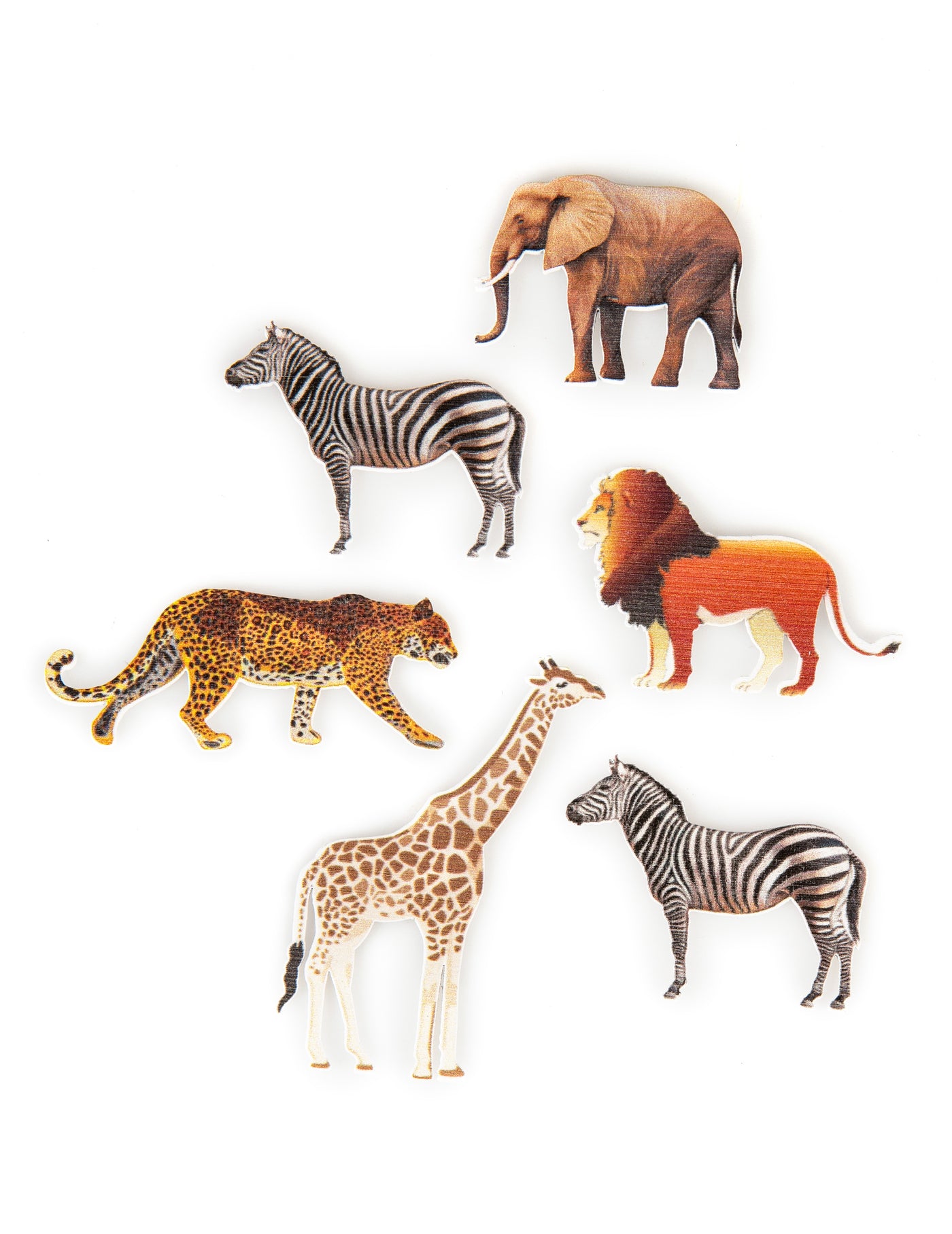 6 confettis de table animaux de la savane en bois 7,5 x 5,5 cm