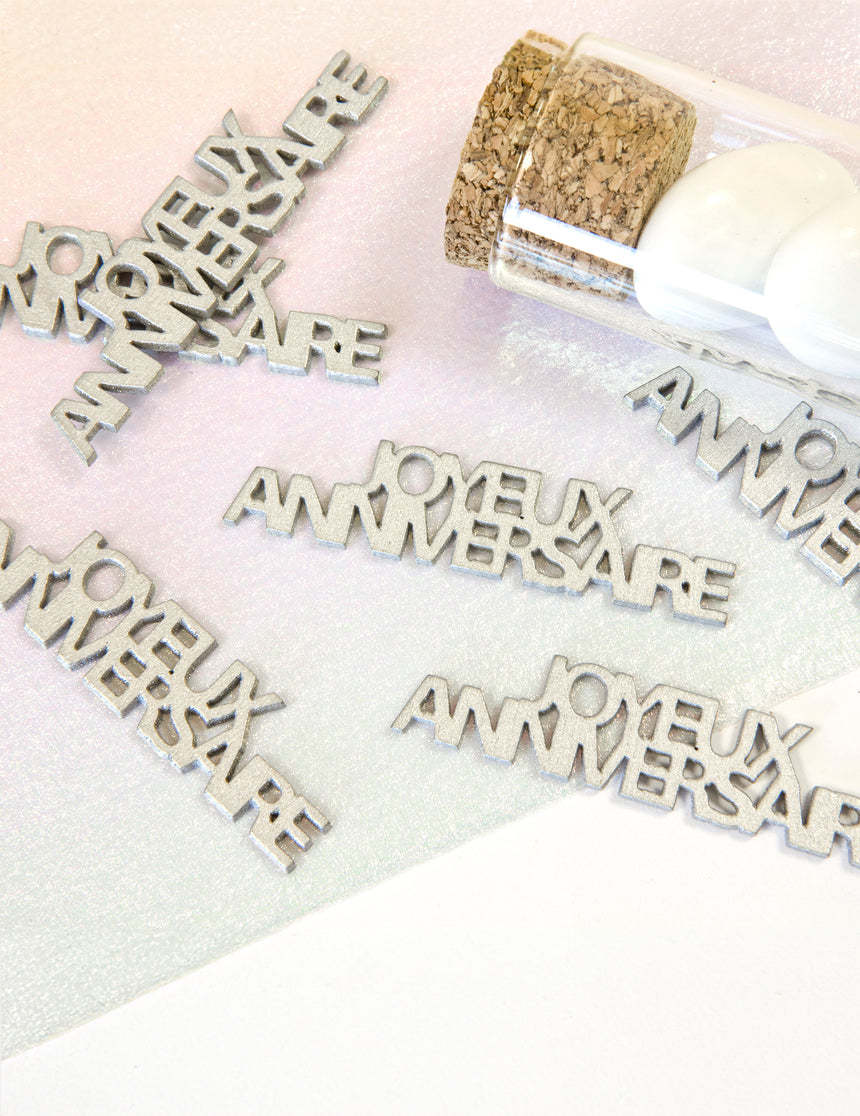 6 confettis de table joyeux anniversaire argentés 15 g décoratifs