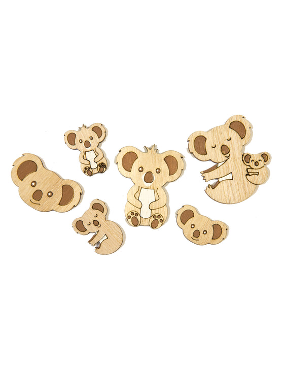 6 confettis en bois koala 3,5 cm décoration naturelle